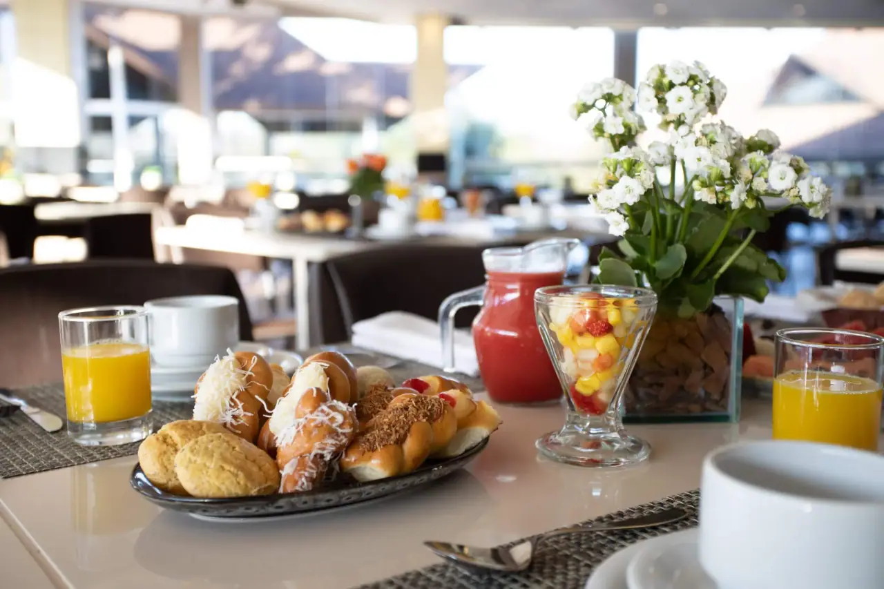 Breakfast with croissants and orange juice