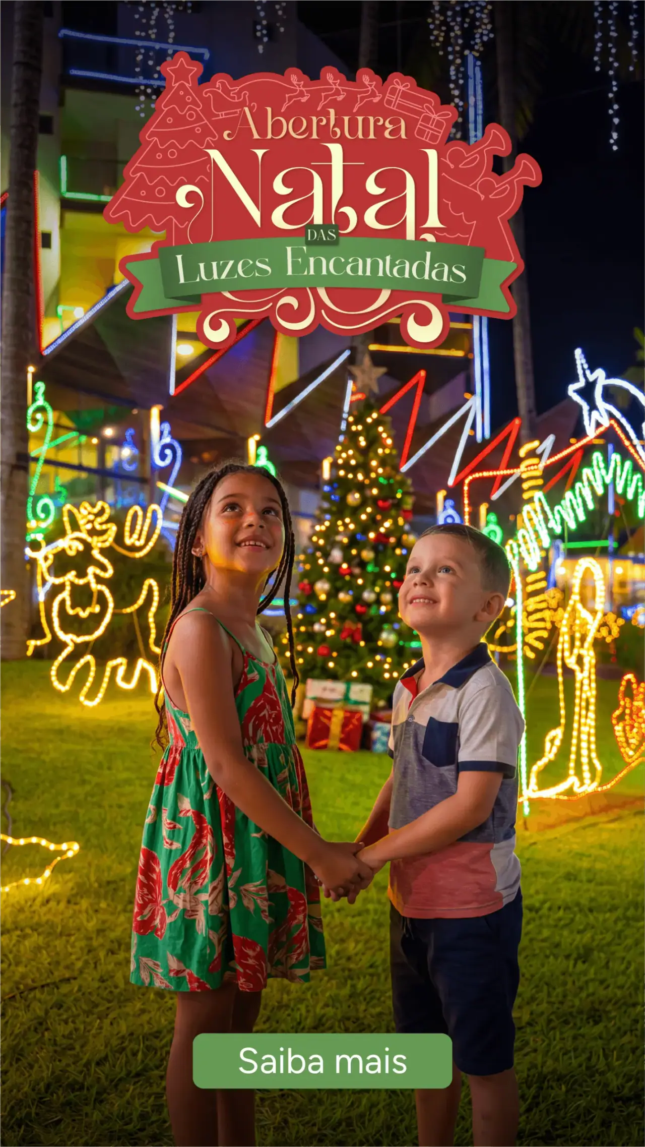 Children looking up at the Christmas lights at the Enchanted Lights Christmas 2026 opening