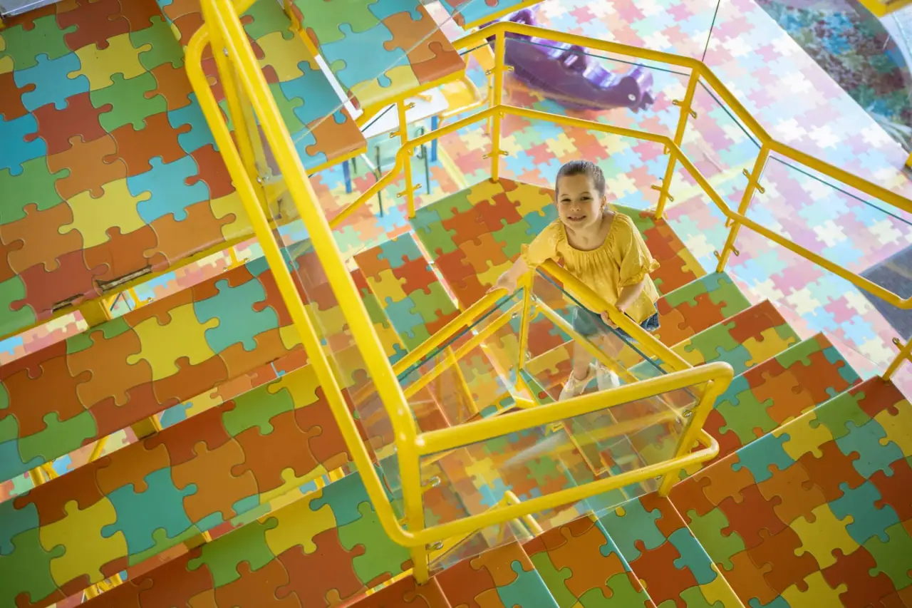 Play structure with ladders and a ball pit